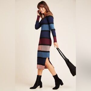 Anthropologie Dolan Left Coast Lorna Striped Sweater Dress Medium black red blue